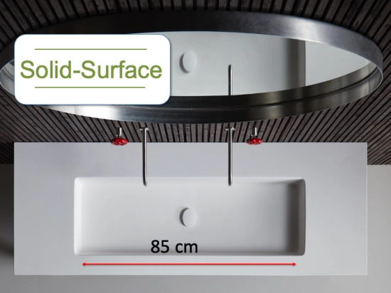 Plan vasque lavabo sur mesure : L 100 à 201 x P 40 à 51 cm, finition lisse mate, Solid-Surface, Anti bactérien, résine Akrytan® teinté dans la masse, Livraison Offerte.